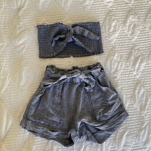 High-waisted chambray shorts and tube top set, small